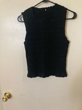 Sleek Black Smocked Sleeveless Tank with Ruffle Hem